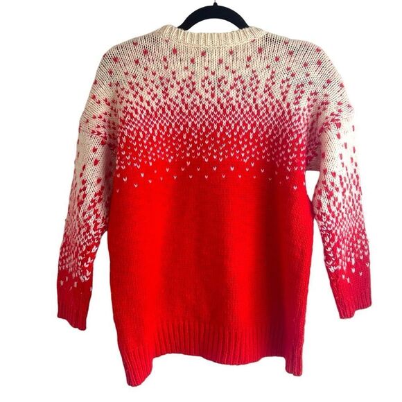 Madewell Drift Stitch Wool Blend Ombre Heart Print Red and Cream Sweater - Picture 2 of 8